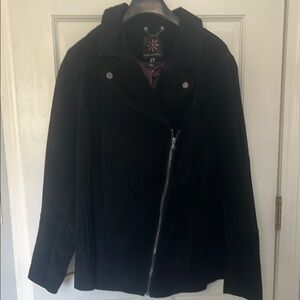 Suede Black Jacket with Silver Zipper